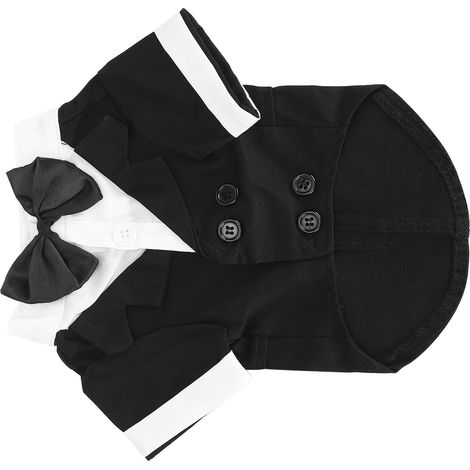 Costume pour petit chien avec nœud papillon et col, chemise élégante pour mariage/fête/événement, noir, taille S (1/5)