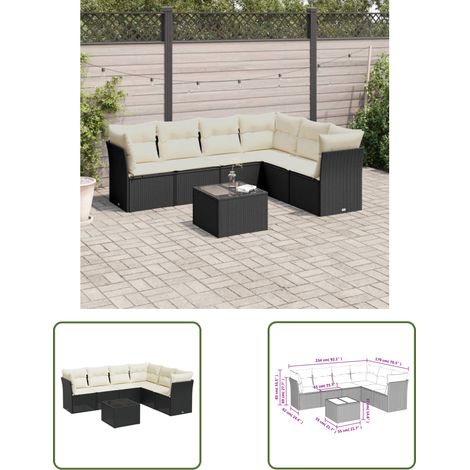 The Living Store 7-tlg. Garten-Sofagarnitur mit Kissen Schwarz Poly Rattan - Gartensorganisation - Gartenmöbelset - Lounge Möbel - Esszimmergarnitur - Balkonmöbel (1/3)