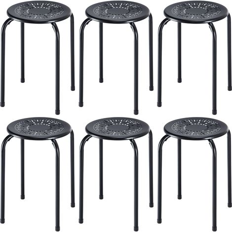 Pour salon, terrasse ou cuisine, set de 6 tabourets en métal noir pour intérieur/extérieur, motif marguerite (1/5)