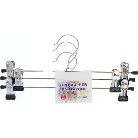 Cleafe - Set 3pz Grucce Per Pantaloni Gonne In Acciaio 30cm Appendiabiti Vestiti Con Clip 79334 - (1/4)