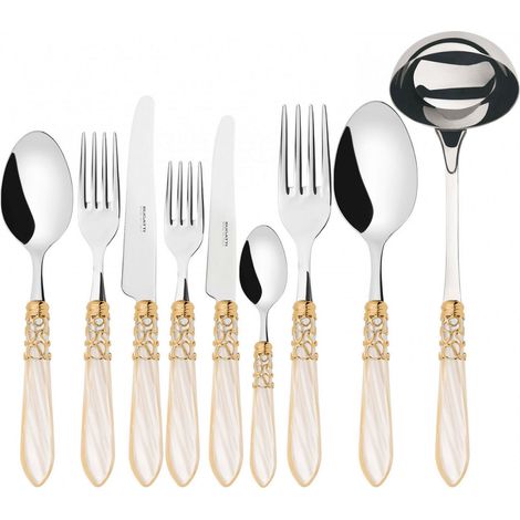 MELODIA Ghiera Dorata, Posate Set 75 Pz, Scatola Wenge, Casa - Colore: Avorio (1/2)
