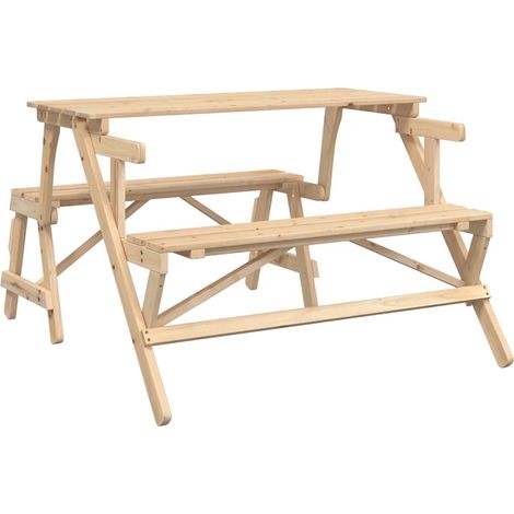 Table de jardin Table de pique-nique avec bancs sapin massif 2 en 1 convertible (1/5)