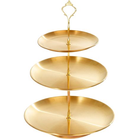 Support à gâteau 3 étages en acier inoxydable doré, présentoir à desserts pour goûter, plateau pâtissier 3 niveaux, argenté non, doré, 1 pièce, 40 cm (1/5)