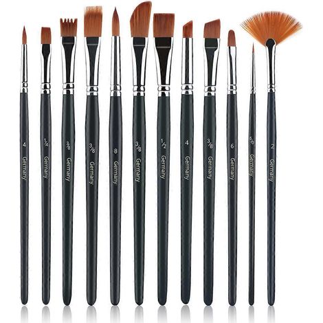 Ensemble de 12 pinceaux UEETEK en nylon pour peinture aquarelle, acrylique et huile-Black