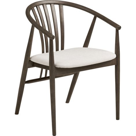 BESS-Fauteuil de table en chêne fumé massif et tissu beige (1/5)