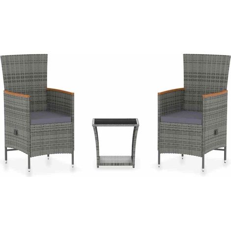 Set Divani da Giardino 3 pz Salotto da Giardino con Cuscini in Polyrattan Grigio (1/5)