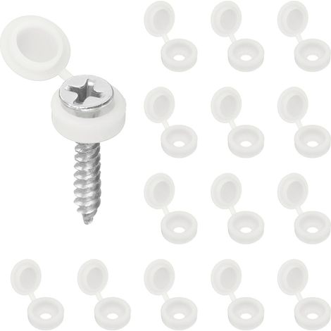 200Pcs Cache-Vis en Plastique À Charnière 3.1mm / 0.12" Capuchons De Vis À Store Caps À Raccord Pliant pour Fenêtres Balustrades Extérieures Meubles, Blanc (1/5)