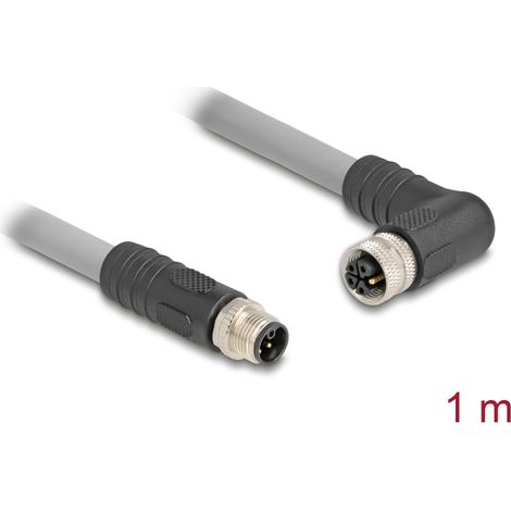 Delock Cable M12 codificado en L de 5 clavijas macho recto a hembra acodado PUR apto para cadenas de arrastre 1 m gris