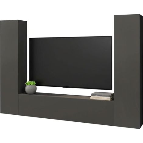 Dmora - Pared Equipada Ddurmis, Conjunto de salón Mueble TV con 3 puertas, Mueble de salón polivalente, 100% Made in Italy, cm 260x30h180, Antracita