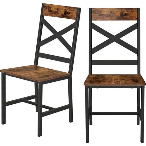 Lot de 2 Chaises de Cuisine et de Salle Ă Manger, Structure en Acier, Ergonomiques, pour Salon, Marron et Noir