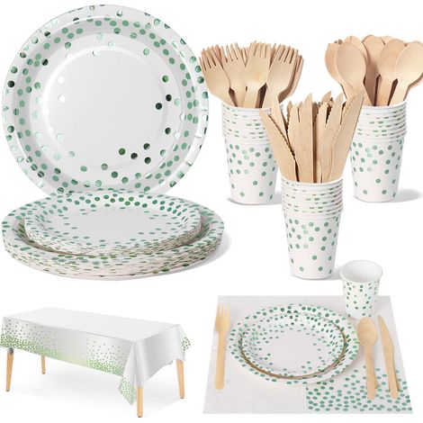 141 Pcs Vert Assiette Jetable Anniversaire 20 invités (1/5)