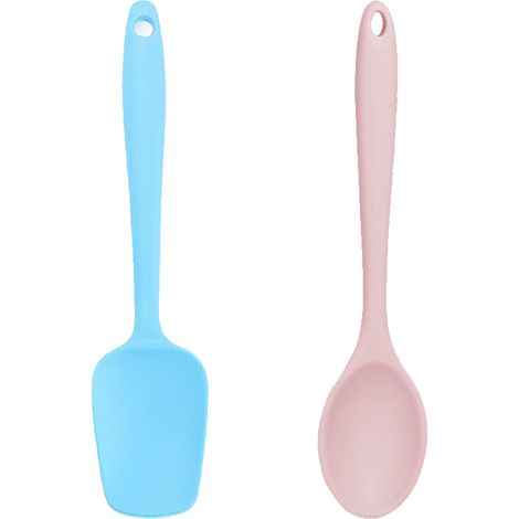 Ensemble de 2 mini-ustensiles de cuisine en silicone avec spatules - bleu et rose (1/4)