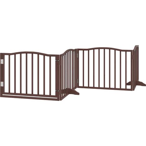 Cancelletto di sicurezza per cani con porta in legno di pioppo marrone a 4 pannelli 020023304