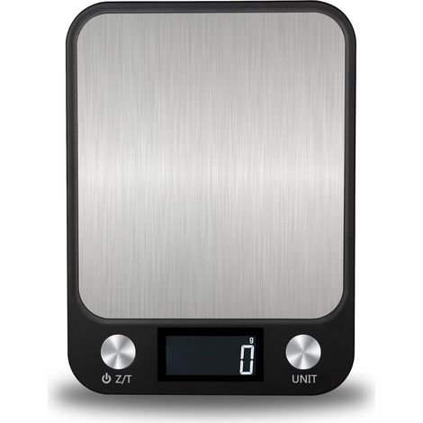 LaBlanc - Báscula de cocina recargable de 10 kg, báscula electrónica de precisión de 0,001 kg con cable USB, báscula digital de acero inoxidable, 6 unidades, pantalla LCD retroiluminada, función de ta