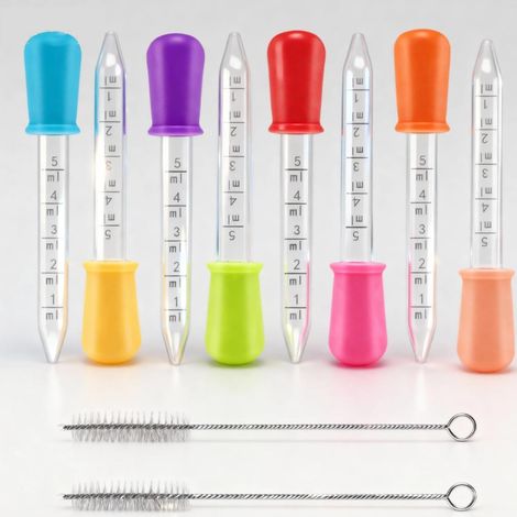 Pipetas de plástico de 5 ml (10 unidades) con 2 cepillos de limpieza y gotero. Pipetas moleculares para cocina, aptas para cocinar, laboratorio y dibujo. (1/5)