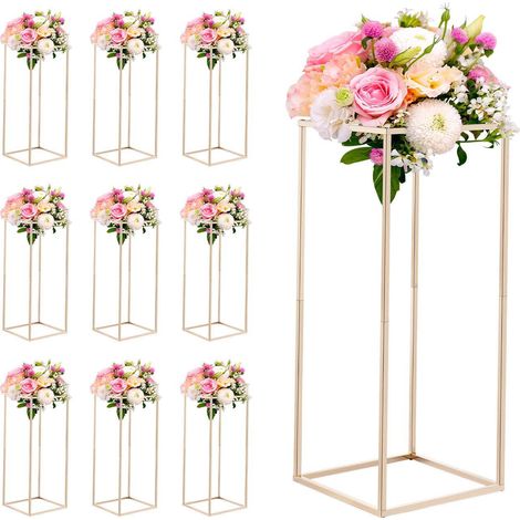 Présentoir à fleurs pour mariage, lot de 10 supports à fleurs en colonne de 60 cm (23,62 pouces), supports floraux avec vis dissimulées, présentoir cubique rectangulaire pour mariage, fête, anniversai (1/5)