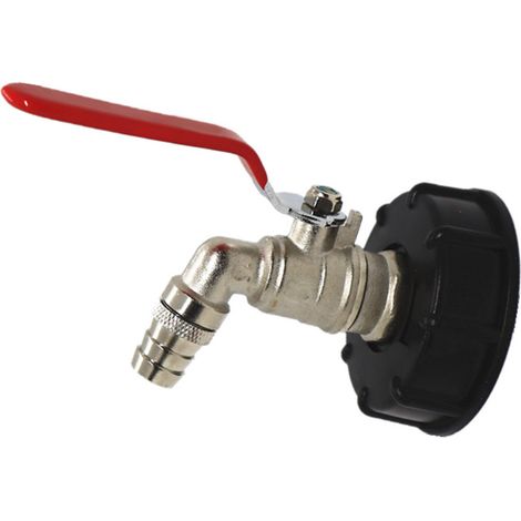 Raccord de vanne de réservoir d'eau S60x6 vers G3/4 po, filetage grossier, adaptateur pour tuyau d'arrosage en laiton, poignée rouge (1/5)