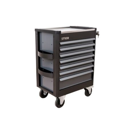 STIER Werkstattwagen Premium mit Edelstahl-Arbeitsfläche, Traglast 500kg, 7 Schubladen, 100% Auszug, Soft-Close-Funktion