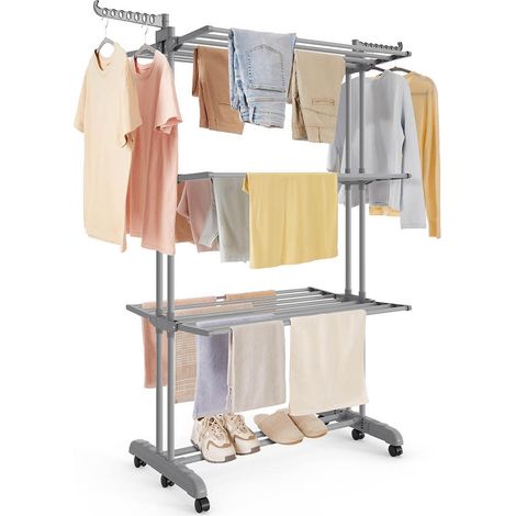 Séchoir à linge mobile pliable 63,5 x 125,5 x 173 cm grande capacité intérieur extérieur en acier gris (1/2)