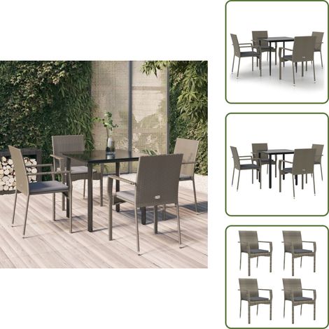 Rattan - vidaXL Set da Pranzo Giardino 5pz Nero e Grigio con Cuscini Polyrattan - Acciaio verniciato