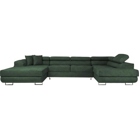 Canapé panoramique 6 places FLAVIO convertible avec 2 coffres en tissu - Vert (1/5)