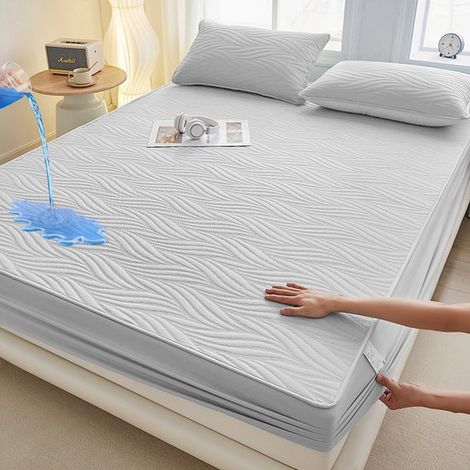 Coprimaterasso + 2 federe, strato in TPU per un utilizzo impermeabile e traspirante, per materassi fino a 28 cm di spessore, motivo a rombi (1/5)