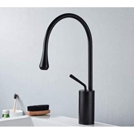 Robinet de cuisine monotrou, robinet chaud et froid, robinet mélangeur (noir court) (1/3)