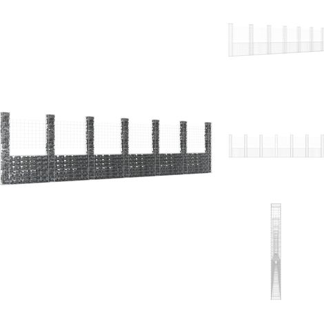 Zaunfelder - Living Gabionenkorb U-Form mit 7 Säulen Eisen 740x20x200 cm (1/5)