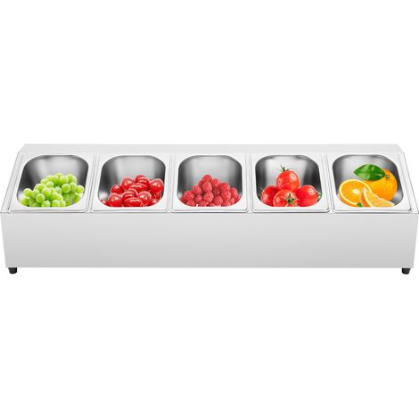 YISSALE-Gewürzregal, Organisationshalter aus Edelstahl mit fünf 1/6-Töpfen, Vorratsbehältern, Gewürzdosen, Metall-Catering-Tabletts für Hotels, Restaurants und Buffets. (1/5)