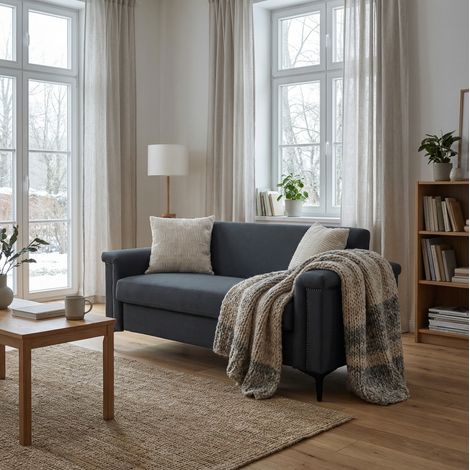 Sofá 2 plazas en tela efecto lino gris oscuro 172 x 72 x 82 cm con estructura de madera maciza (1/5)