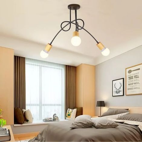Plafonnier Lampe de Plafond Vintage avec 3 Edison Douille E27 en Métal Fer Luminaire pour Salon Chambre Décoration Noir (1/4)