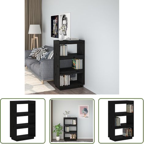 The Living Store Bibliothèque/Séparateur de pièce Noir 60x35x103 cm Pin massif - Bibliothèque - Meuble De Rangement - Étagère - Séparateur De Pièce - Bibliothèque Noire (1/5)