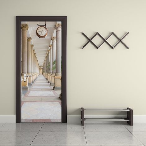 Autocollant de porte effet 3D pour couloir de bâtiment (77x200 cm), autocollant mural intérieur en PVC pour décoration murale salon cuisine chambre salle de bain papier peint