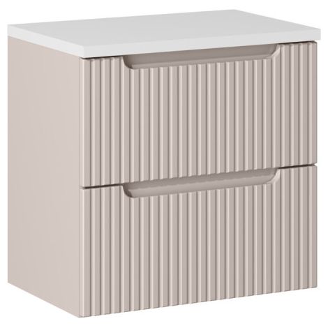 Ensemble Meuble Vasque 2 tiroirs et Plateau Blanc L 60 x P 40 x H 59,5 cm - Astral - Beige crème - Livraison gratuite