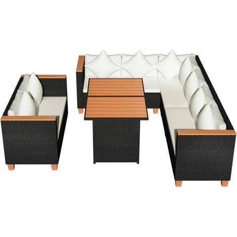 Conjunto de muebles de jardín juego de muebles de exterior 5 piezas con cojines poliratán negro 020016492 (1/5)