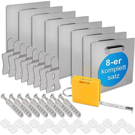 Juego de 8 soportes autoadhesivos para espejos de aluminio y cristal acrílico, montaje invisible en la pared, capacidad de carga de 8 kg, para salón y baño. (1/5)