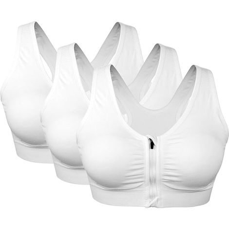 3er-Pack Sport-BHs für Damen mit Frontreißverschluss, ohne Bügel, bequemer postoperativer BH mit herausnehmbaren Polstern, weiß (1/3)