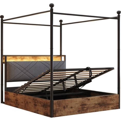 Letto matrimoniale in metallo 140x190 cm con contenitore, LED, USB e Type-C, nero MODENUIT (1/5)