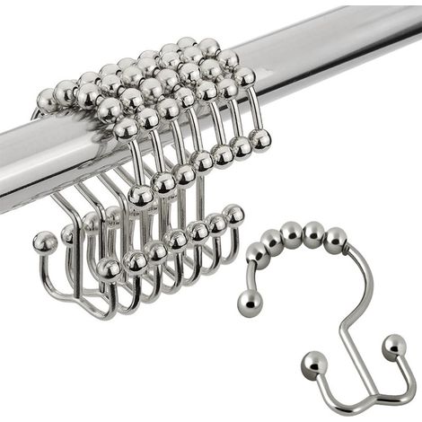 Crochet De Rideau De Douche - Double Roulement À Billes - Métal Antirouille - Finition Nickel Poli - Lot De 13 (1/5)