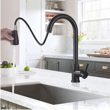 Robinet de Cuisine avec Douchette Extensible Noir Mitigeur Cuisine à 360°avec 2 Modes de Pulvérisation Monocommande Mitigeur d'évier Froide et Chaud (SKU produit : 95331126 SKU Offre : 25319SLT27) (1/2)