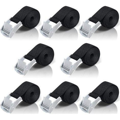 1M Sangle D'Arrimage, 8 Pièces Sangle À Cliquet Avec Boucle De Serrage En Alliage De Zinc Pour Fixation Moto/Voiture/Porte Vélo/Bagage/Déménagement Puissance De Traction (1/4)