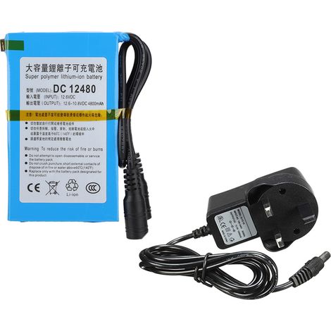 Batterie Lithium Polymère 4800mAh DC 12V 4.8Ah avec Interrupteur Intégré - Chargeur Secteur 110-240V Prise UK (1/5)