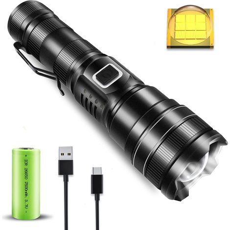 Lampe Torche Ultra Puissante XHP90 - Câble Type-C - IP67 Étanche 5 Modes - pour Camping, Chasse, Urgences (Pile 26650) (1/5)