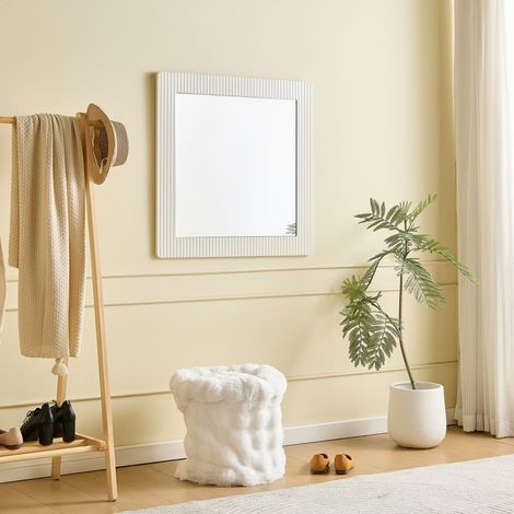 Miroir lumineux de salle de bain-cadre aspect bois blanc-design intemporel-80x1,5x80cm (1/5)