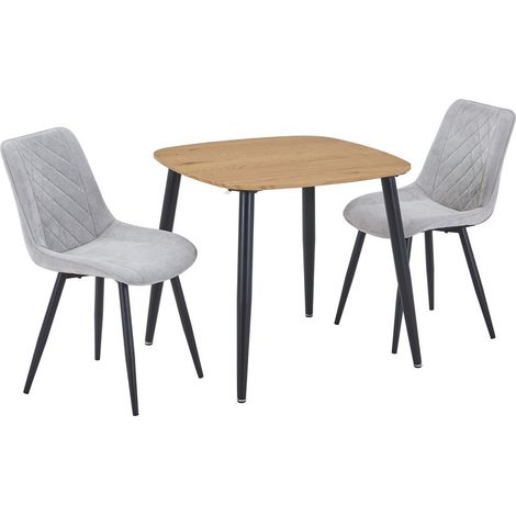 Aspen Light Oak Square Table & 2 Light Grey Cord Fabric Chair Set - MDF/Metal - L54 x W53.5 x H85.5 cm