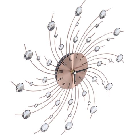 Horloge murale espagnole design nordique, fer forgé rose gold avec strass, horloge créative salon (modèle T8512C, sans piles, hors dimensions) (1/5)