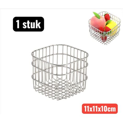 1 stainless steel storage basket for kitchen utensils, fruits, vegetables and dishes, 11 x 11 x 10 cm, silver (1/5)