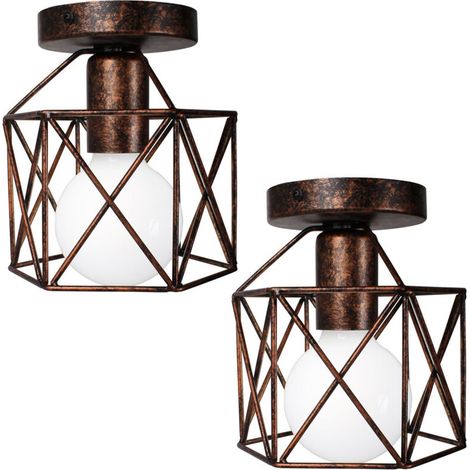 2X Plafonnier Vintage Lustre Rétro Abat-Jour En Métal Lampe De Plafond Industrielle Pour Café, Couloir, Chambre À Coucher, Cuisine, Salon, Rouiller (1/5)