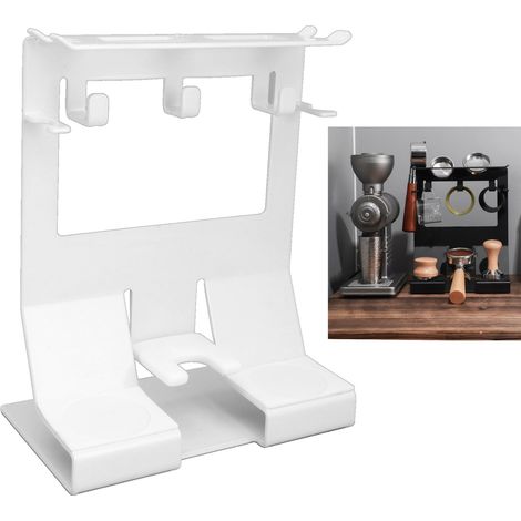 Étagère de rangement multifonctionnelle pour matériel de bar à café, idéale pour ranger poignées, tasseurs, doseurs de café et accessoires espresso. Étagère en métal blanc, 51/54 mm. (1/5)