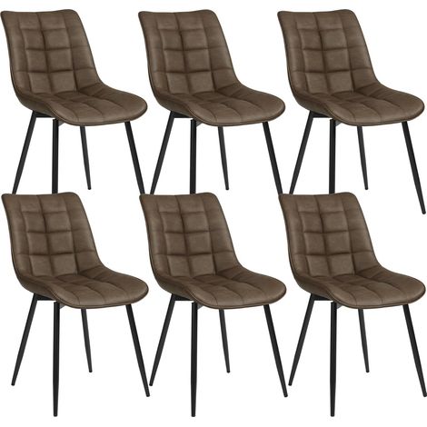 WOLTU 6 x Chaise de Salle à Manger, Chaise de Cuisine, Assise rembourrée en Similicuir épais, Pieds en métal, Brun
